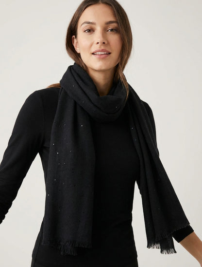 Schal aus Baumwollmischung mit Pailletten - Schwarz