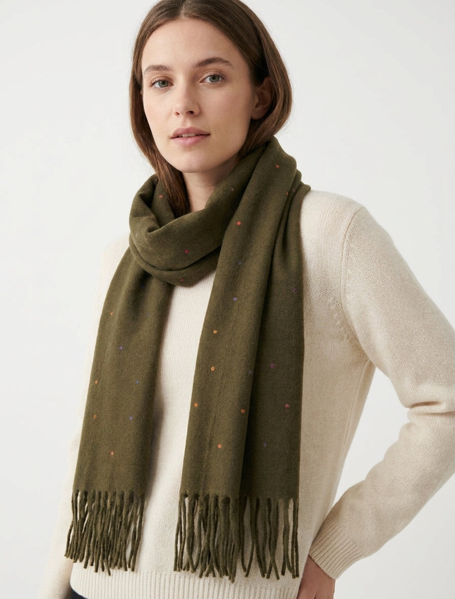 Mehrfarbiger gepunkteter Schal - Kaki