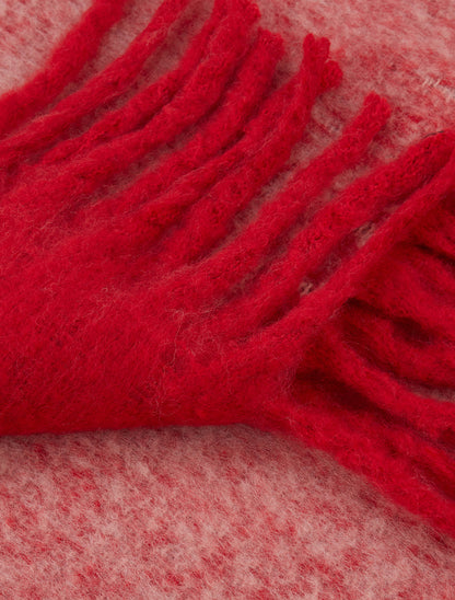 Echarpe en laine mélangée à franges - Rouge - 3
