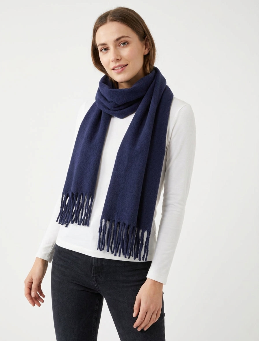 Einfarbiger Schal mit Fransen - Marine