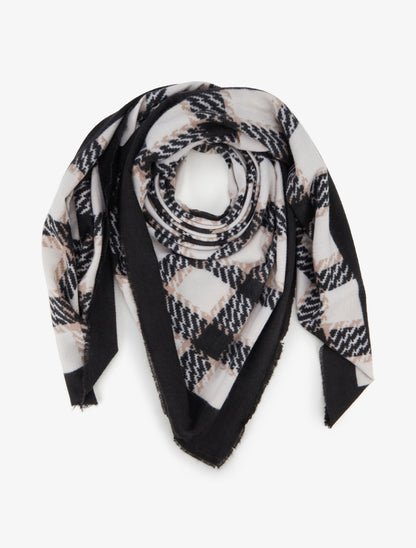 Foulard imprimé carreaux à bords effilochés - Noir - 1