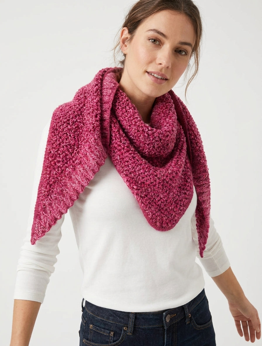 Dreieckstuch aus Bouclégarn - Fuchsia