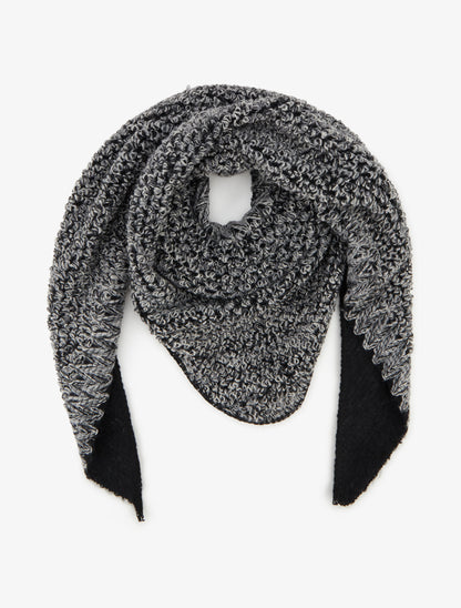 Châle triangulaire en maille bouclée - Noir - 1