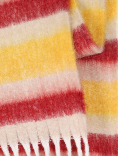 Echarpe duveteuse à rayures et franges - Jaune/rouge - 3