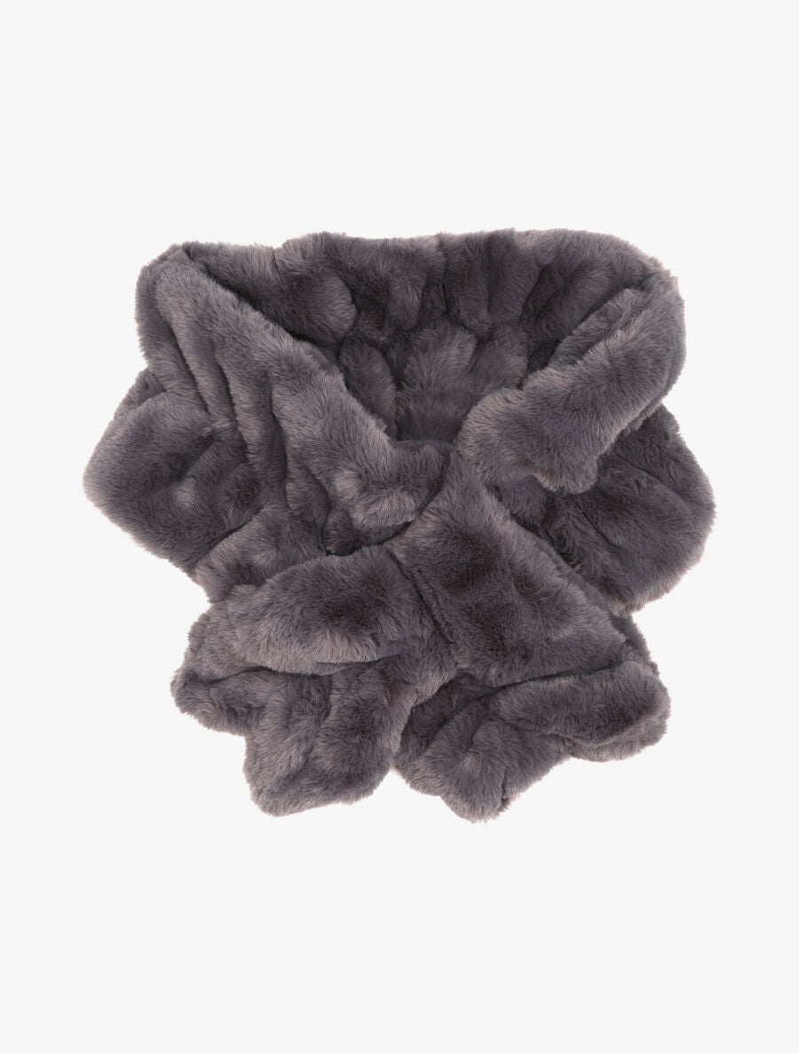 Echarpe torsadée en fausse fourrure - Gris foncé - 1