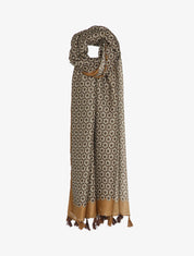 Foulard à imprimé mosaïque de fleurs et bords à pompons - Taupe - 1