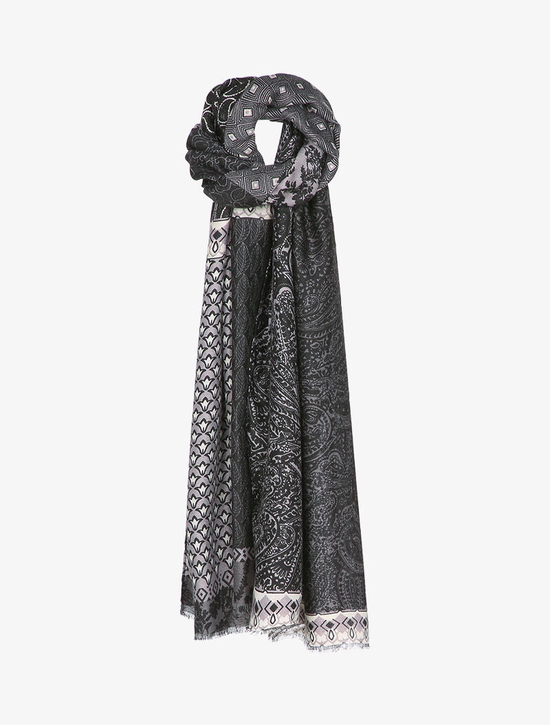 Foulard à imprimé végétal et cachemire - Gris foncé - 3