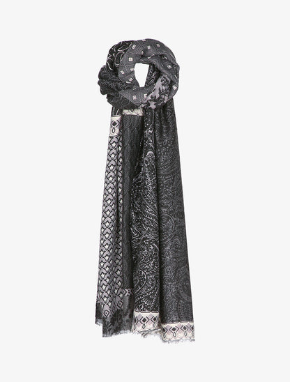 Foulard à imprimé végétal et cachemire - Gris foncé - 3