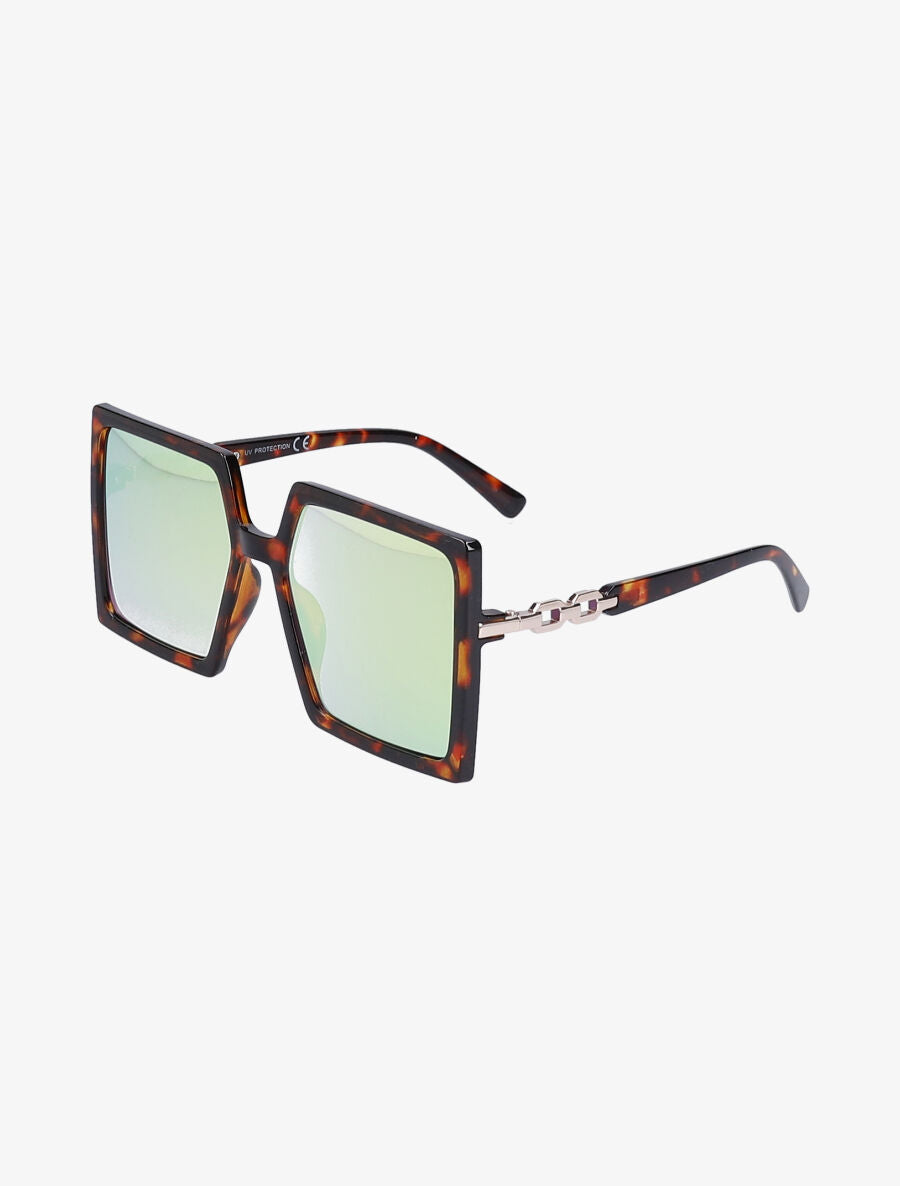 Lunettes carrées oversize à détail métallique - Léopard/rose - 1