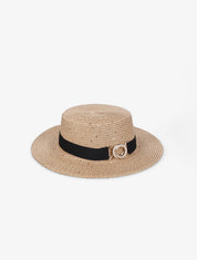 Canotier à sequins et galon bijou - Sable - 1