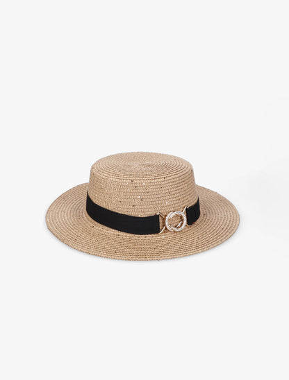 Canotier à sequins et galon bijou - Sable - 1