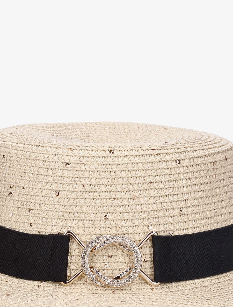 Canotier à sequins et galon bijou - Beige - 2