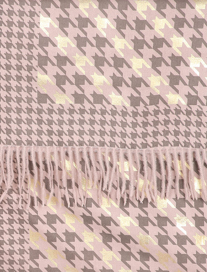 Echarpe à imprimé pied de poule irisé et bords à franges - Rose - 2