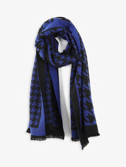 Echarpe en laine mélangée imprimé pied de poule - Bleu roi - 1