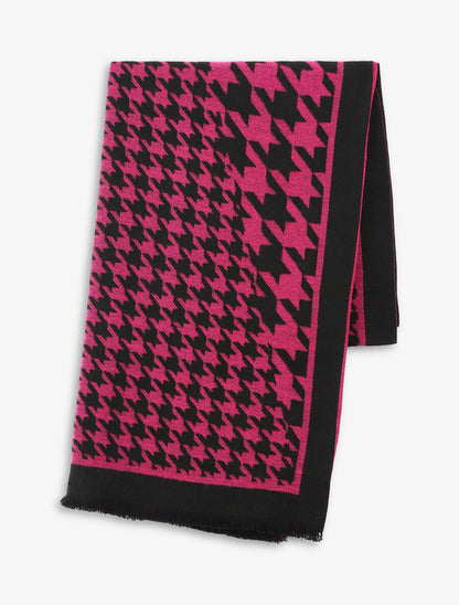 Echarpe en laine mélangée imprimé pied de poule - Fushia - 2