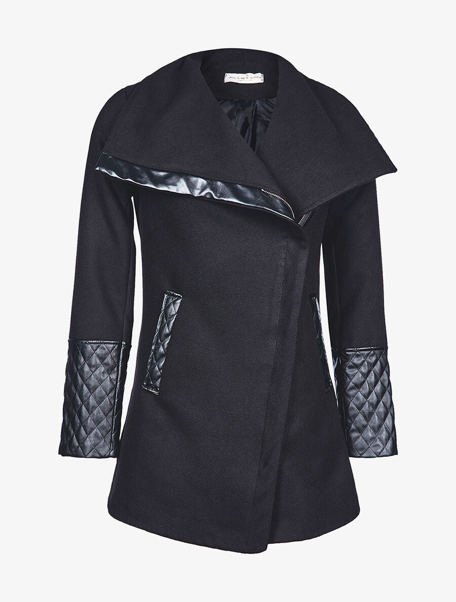 Manteau manchons en simili - Noir - 1