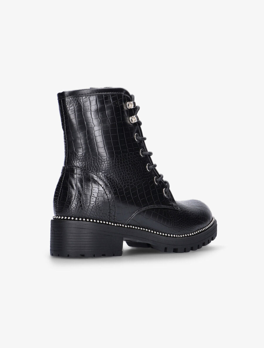 Boots effet croco intérieur fourré - Noir - 4