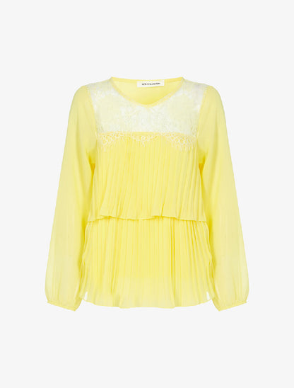 Blouse à décolleté dentelle et avant gaufré - jaune fluo - 1