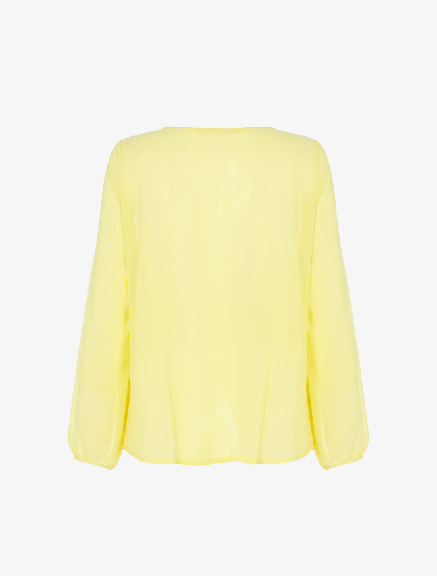 Blouse à décolleté dentelle et avant gaufré - jaune fluo - 2