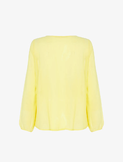 Blouse à décolleté dentelle et avant gaufré - jaune fluo - 2