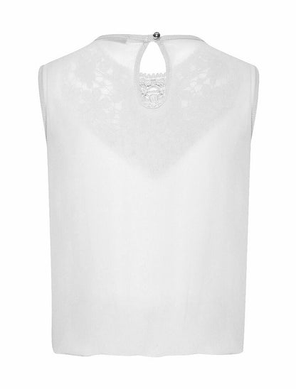 Top voile plastron dentelle - Blanc - 2
