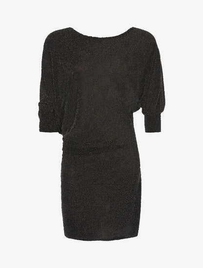 Robe pailletée asymétrique unie - Noir - 2