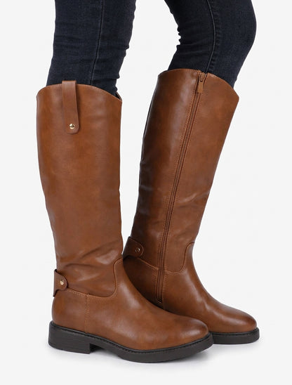 Reitstiefel im Lederimitat-Stil - Kamel