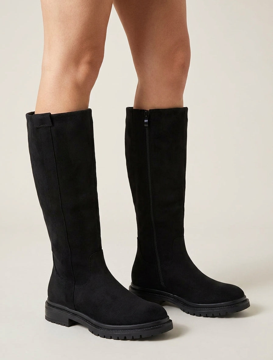 Stiefeletten aus Veloursleder mit Profilsohle - Schwarz