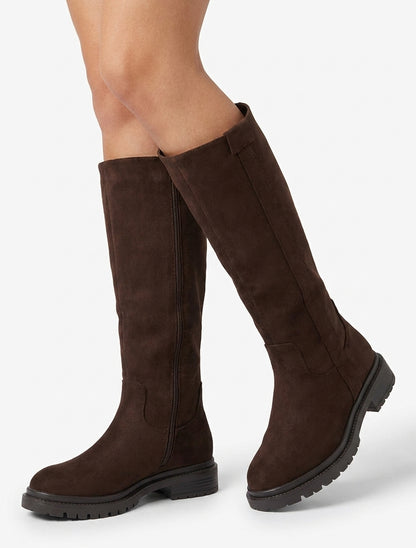 Stiefeletten aus Veloursleder mit Profilsohle - Braun