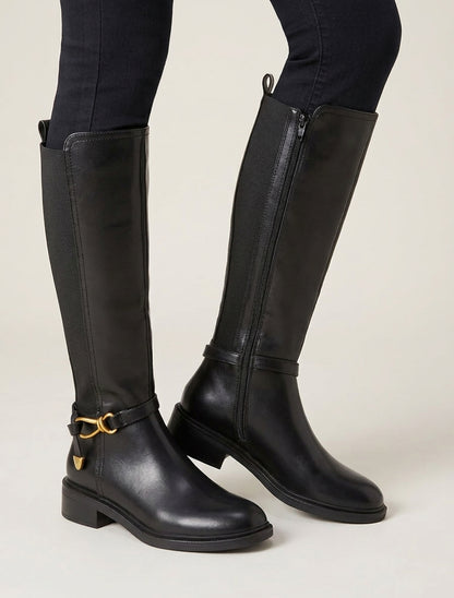 Reiterstiefel mit Zierschnalle - Schwarz