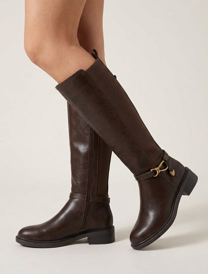 Reiterstiefel mit Zierschnalle - Braun