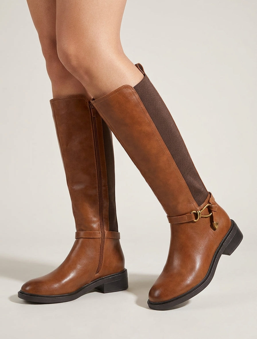 Reiterstiefel mit Zierschnalle - Kamel