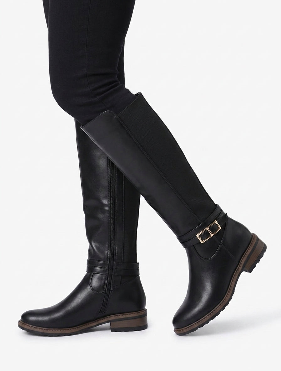 Elastische einfarbige Stiefel - Schwarz