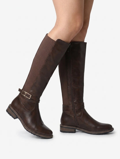 Elastische einfarbige Stiefel - Braun