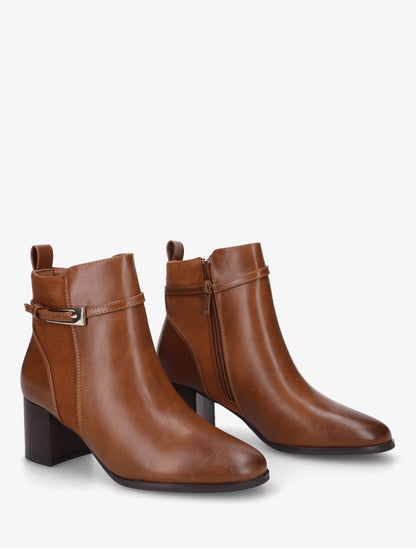 Bottines bimatière avec sangles - Camel - 4