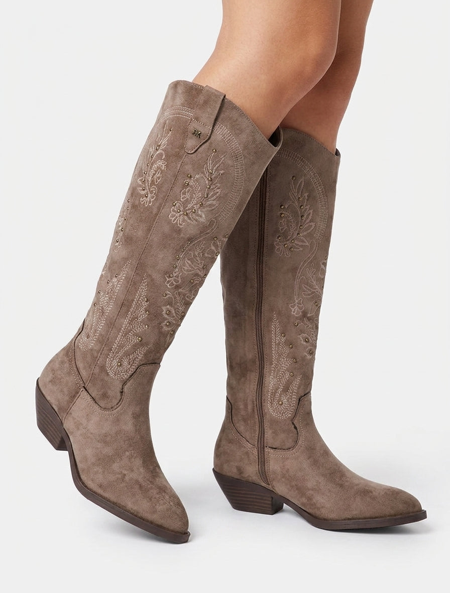 Stiefeletten im Wildleder-Look im Westernstil mit Nieten - Maulwurf