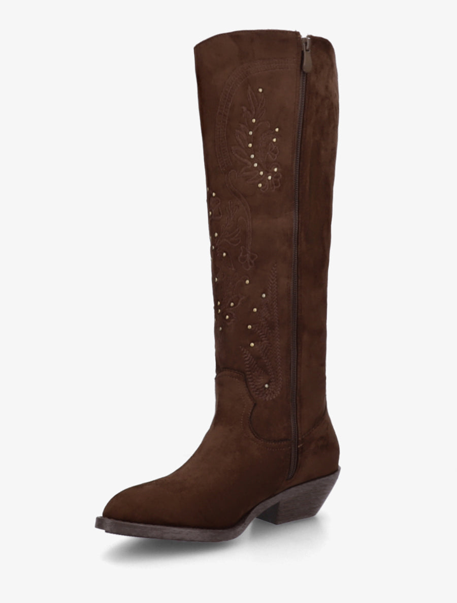 Bottes en suédine style santiags à clous - Marron - 3