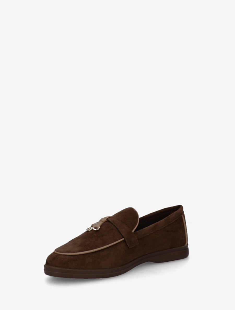Mocassins en suédine à boucle décorative - Marron - 3