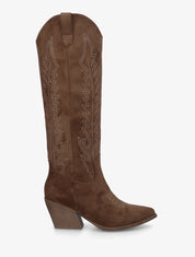 Bottes style santiags en suédine - Marron - 1