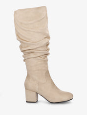 Bottes plissées en suédine - Beige - 1