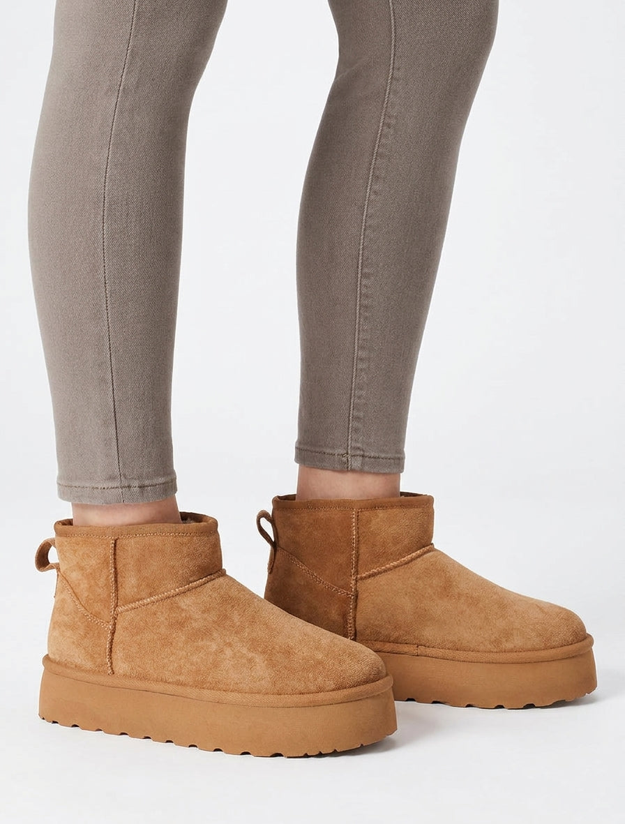 Gefütterte Stiefeletten aus Wildlederimitat - Kamel