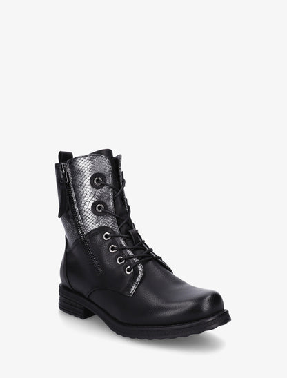 Bottines lacées à cheville effet python irisé - Noir - 2
