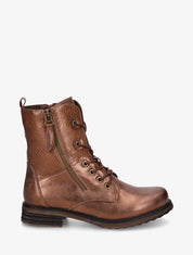 Bottines lacées à cheville effet python irisé - Camel - 1