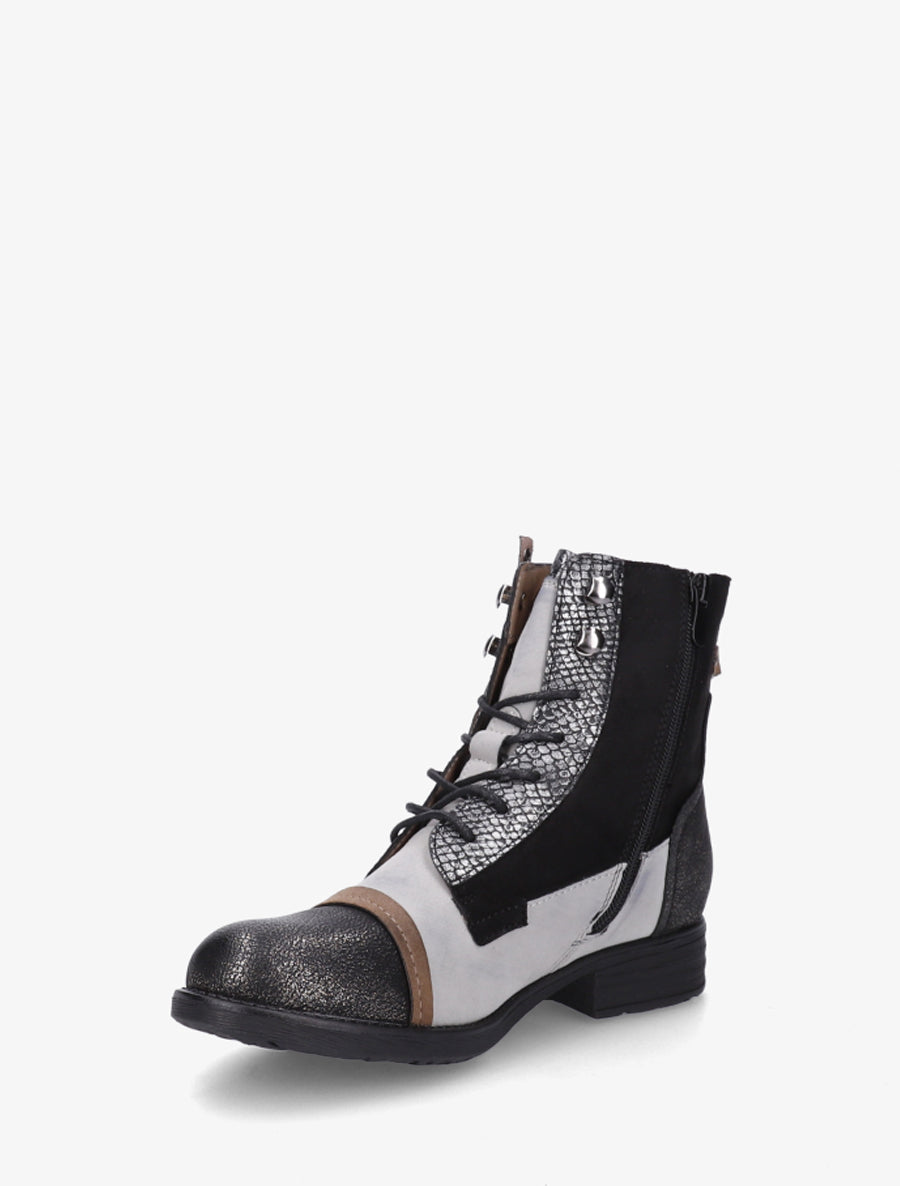 Bottines lacées irisées à perforations - Noir - 3