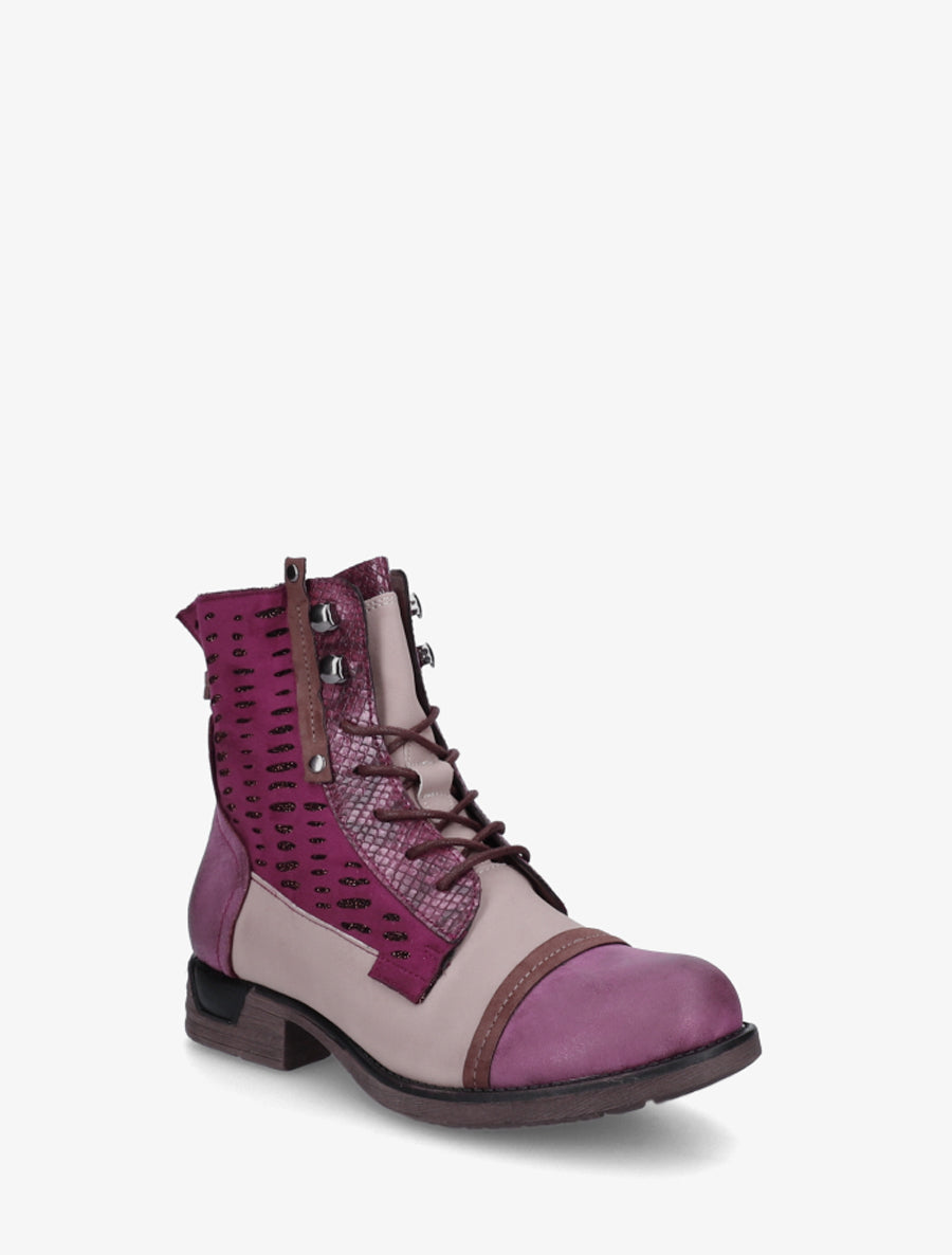 Bottines lacées irisées à perforations - Lie de vin - 2