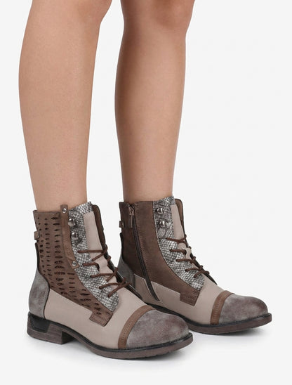 Irisierte geschnürte Stiefeletten mit Perforationen - Maulwurf