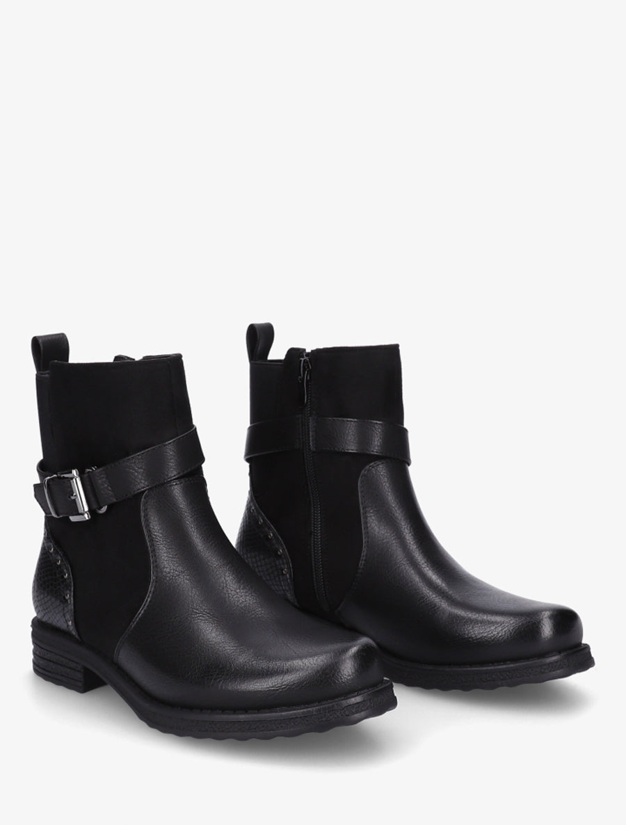 Bottines à sangle décorative et empiècement python - Noir - 4