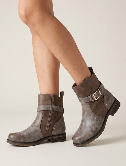 Stiefeletten mit dekorativem Riemen und Python-Einsatz - Maulwurf