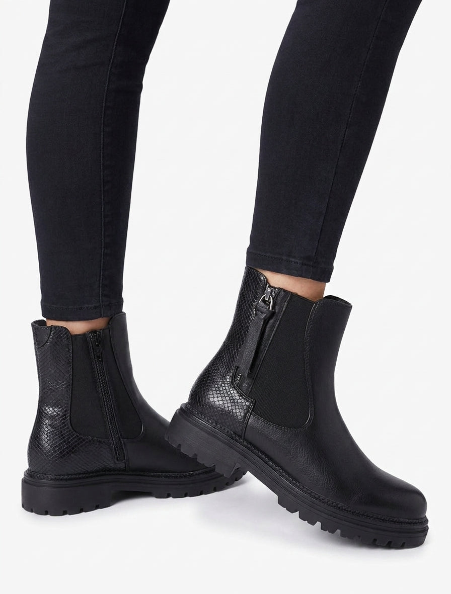 Elastische Stiefeletten mit dekorativem Reißverschluss - Schwarz
