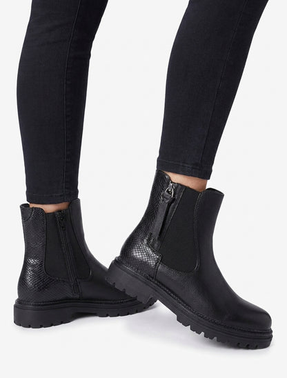 Elastische Stiefeletten mit dekorativem Reißverschluss - Schwarz